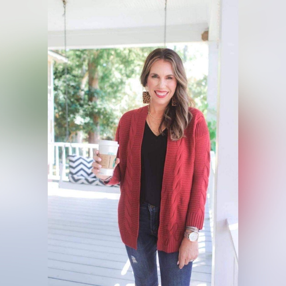 NEW with Tags! 2XL (18) Jess Lea Cranberry Cable Knit Cardigan